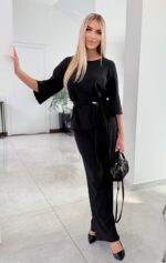 Komplet Solenne Czarny — stylizacja z torebką, ujęcie z przodu